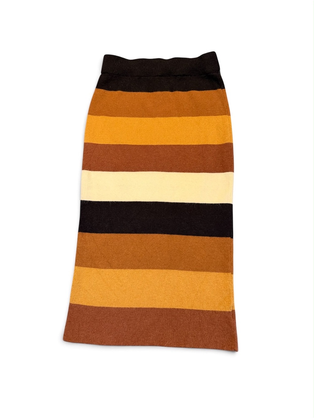 Express Striped High-Low Knit Skirt in Black, Brown, Tan, Cream